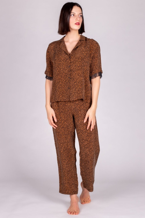 100% VEGAN Leopard Fringe Lounge PJ Set